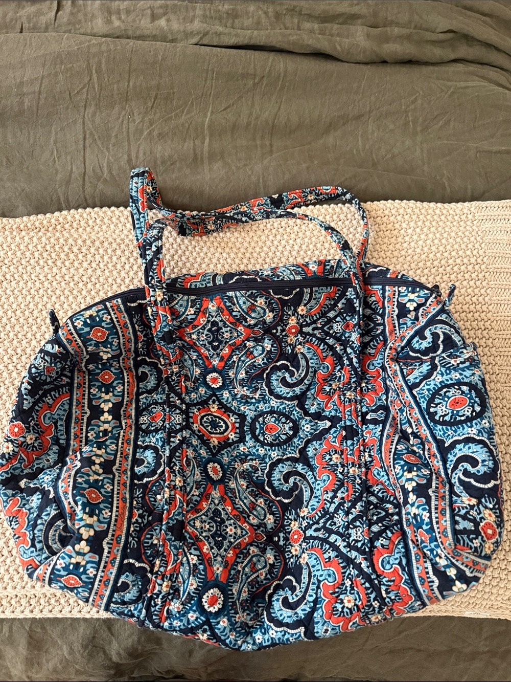 Vera Bradley Navy, Red & Light Blue Paisley Quilted Tote